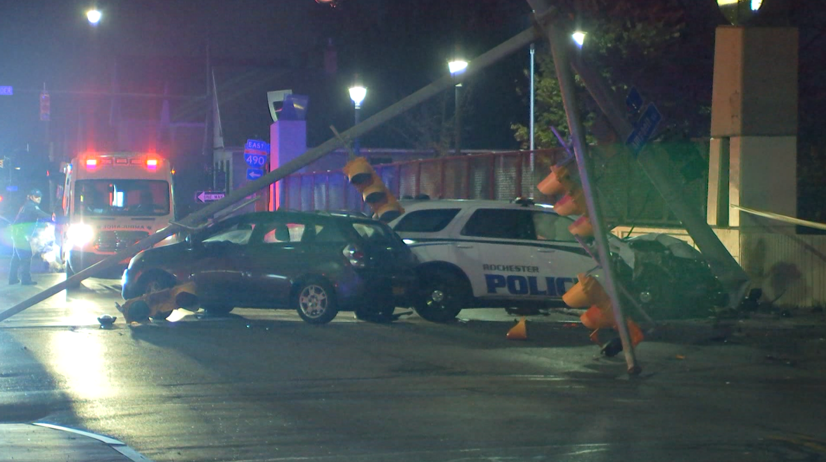 RPD: Officer crashes into car while responding to call, traffic light knocked over — WHEC News10NBC (Rochester)